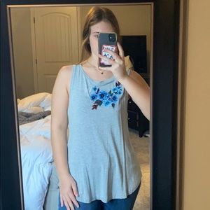 Gray with embroidered flowers tank